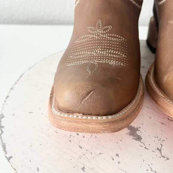 Lane RODEO HOUSTON Mens Cowboy Boots 9.5 Brown Leather Western Blunt Toe - Picture 8 of 14